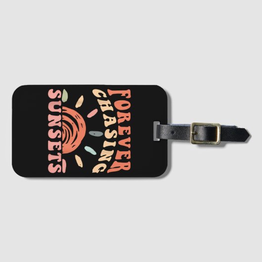 レトロヴィンテージ永遠にサンセットを追いかけるサマーバカト ラゲッジタグ (正面横)