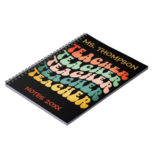 レトロヴィンテージ波タイポグラフィ先生反復 ノートブック (左側)