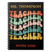 レトロヴィンテージ波タイポグラフィ先生反復 ノートブック (正面)