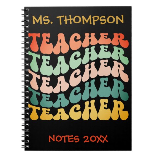 レトロヴィンテージ波タイポグラフィ先生反復 ノートブック (正面)