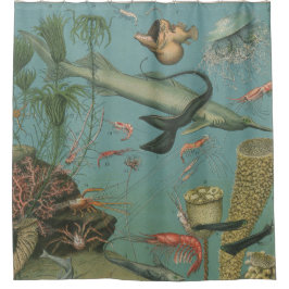 レトロヴィンテージ海洋生物学海魚 シャワーカーテン
