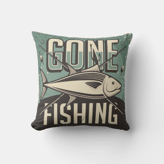 レトロヴィンテージ消失魚釣り クッション (正面)
