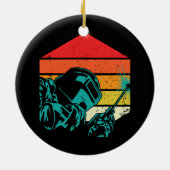 レトロヴィンテージ溶接ヘルメットシルエット溶接機Gif セラミックオーナメント (裏面)