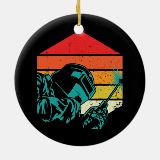 レトロヴィンテージ溶接ヘルメットシルエット溶接機Gif セラミックオーナメント (裏面)