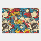 レトロヴィンテージ漫画パターン ラッピングペーパーシート (正面2)