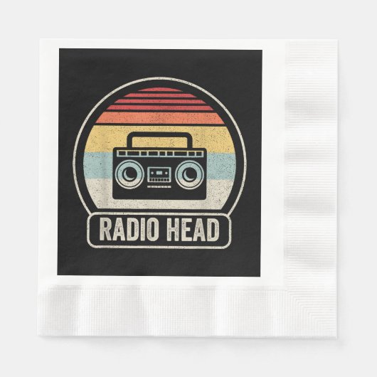 レトロヴィンテージ無線ヘッド 縁ありランチョンナプキン (正面)