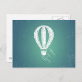 レトロヴィンテージ熱気球ターコイズ背景 ポストカード (正面/裏面)