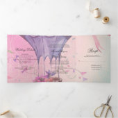 レトロヴィンテージ熱気球結婚の三折イン 三つ折り招待状 (内部)