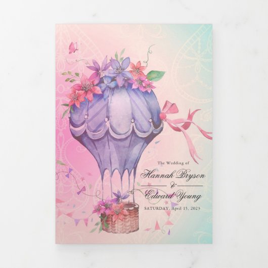 レトロヴィンテージ熱気球結婚の三折イン 三つ折り招待状 (カバー)