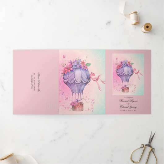 レトロヴィンテージ熱気球結婚病 三つ折り招待状 (外部)