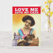 レトロヴィンテージ猫ママかわいいクリスマスカード カード (黄色い花)