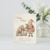 レトロヴィンテージ男の子クリスマスプレゼントのグリーティングカード ポストカード (スタンド正面)