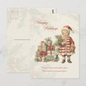 レトロヴィンテージ男の子クリスマスプレゼントのグリーティングカード ポストカード (正面/裏面)