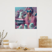 レトロヴィンテージ白猫の女性 ポスター (キッチン)