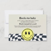 レトロヴィンテージ白黒市松模様にベビー本 招待状 (正面)