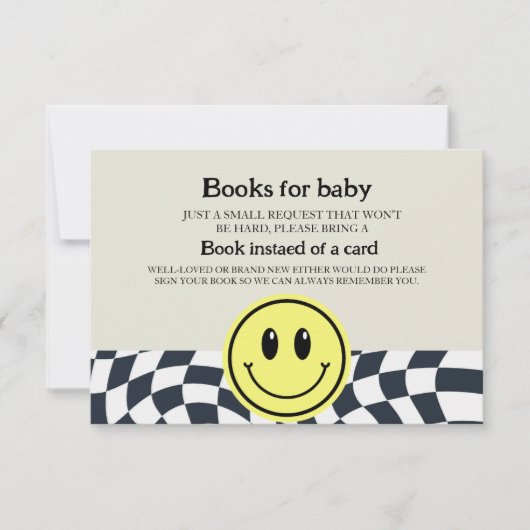 レトロヴィンテージ白黒市松模様にベビー本 招待状 (正面)
