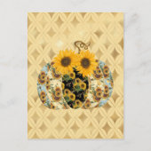 レトロヴィンテージ秋ひまわりパンプキンポストカード ポストカード (正面)