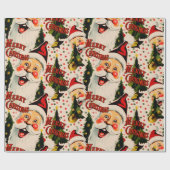 レトロヴィンテージ笑いサンタスラッピング紙 ラッピングペーパー (フラット)