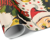 レトロヴィンテージ笑いサンタスラッピング紙 ラッピングペーパー (ロールコーナー)