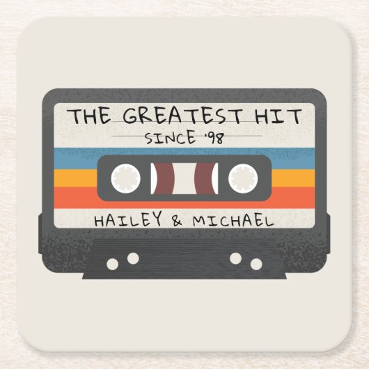 レトロヴィンテージ素晴らしはヒット結婚カセット スクエアペーパーコースター (正面)