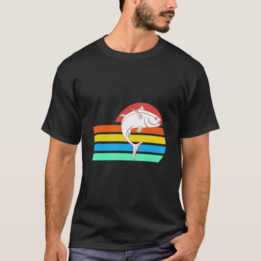 レトロヴィンテージ素晴らし魚釣りデザインあり Tシャツ (正面)