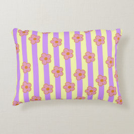 レトロヴィンテージ紫ストライプの花柄 アクセントクッション