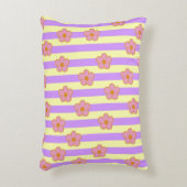 レトロヴィンテージ紫ストライプの花柄 アクセントクッション (正面(垂直))