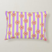 レトロヴィンテージ紫ストライプの花柄 アクセントクッション (裏面)