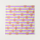 レトロヴィンテージ紫ストライプの花柄 タペストリー (正面(横))