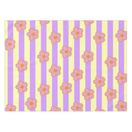 レトロヴィンテージ紫ストライプの花柄 テーブルクロス
