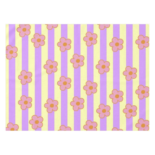 レトロヴィンテージ紫ストライプの花柄 テーブルクロス (正面(横))