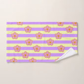 レトロヴィンテージ紫ストライプの花柄 バスタオルセット (ハンドタオル)