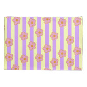 レトロヴィンテージ紫ストライプの花柄 枕カバー (裏面)