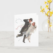 レトロヴィンテージ結婚式の新郎新婦空白のノートカード カード (黄色い花)