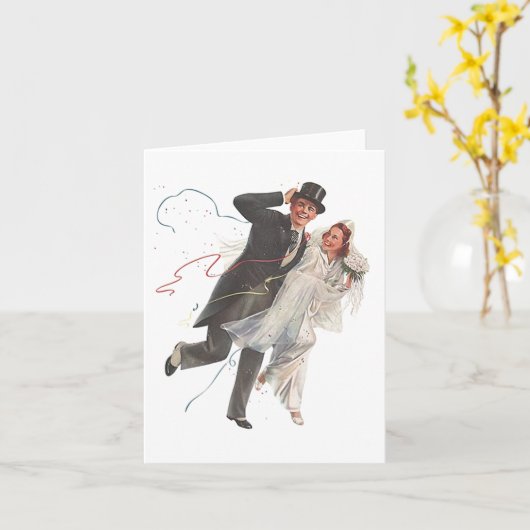 レトロヴィンテージ結婚式の新郎新婦空白のノートカード カード (黄色い花)