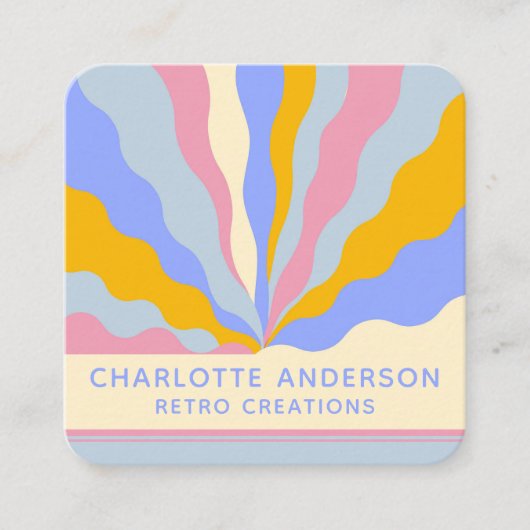 レトロヴィンテージ線QRコード抽象芸術トレンディー スクエア名刺 (正面)