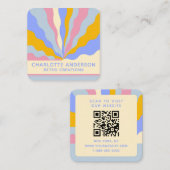 レトロヴィンテージ線QRコード抽象芸術トレンディー スクエア名刺 (正面/裏面)