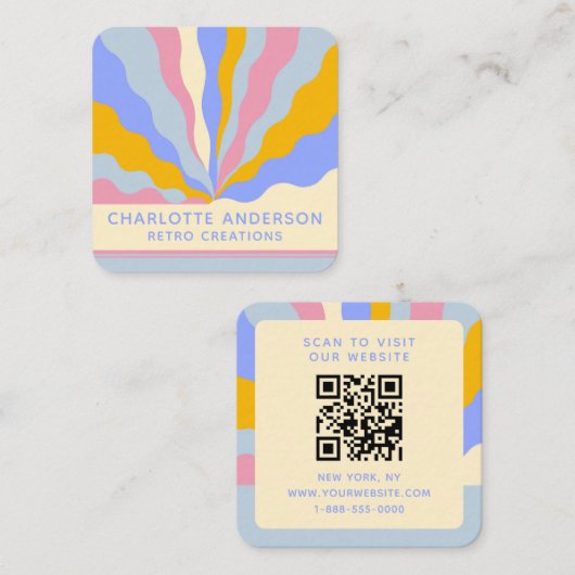 レトロヴィンテージ線QRコード抽象芸術トレンディー スクエア名刺 (正面/裏面)