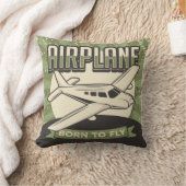 レトロヴィンテージ航空緑飛行機 クッション (ブランケット)