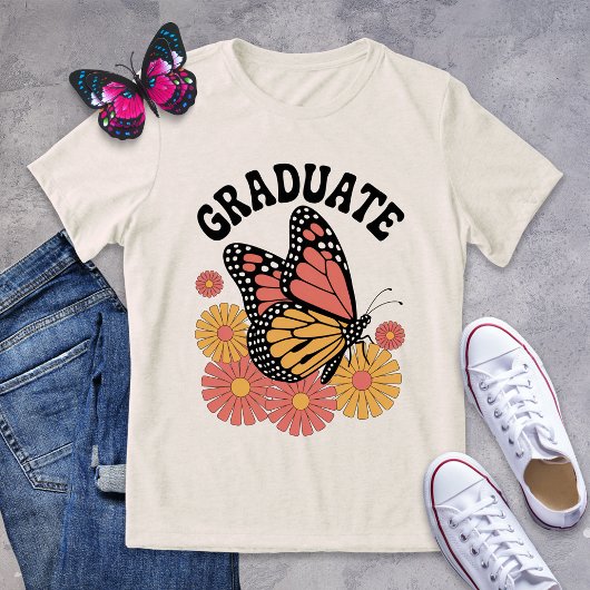 レトロヴィンテージ蝶フローラ大学院 トライブレンドTシャツ