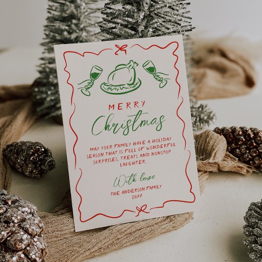 レトロヴィンテージ赤い緑の手を引き出し陽気なクリスマス シーズンカード