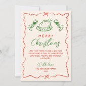 レトロヴィンテージ赤い緑の手描き写真クリスマス シーズンカード (正面)