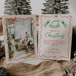 レトロヴィンテージ赤い緑の手描き写真クリスマス シーズンカード