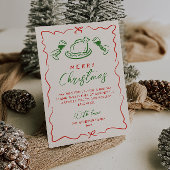 レトロヴィンテージ赤い緑の手描き写真クリスマス シーズンカード
