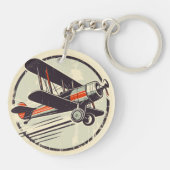 レトロヴィンテージ赤と緑の二面飛行機 キーホルダー (裏面)