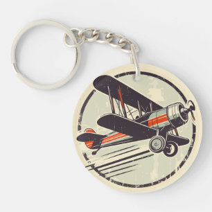 レトロヴィンテージ赤と緑の二面飛行機 キーホルダー