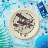 レトロヴィンテージ赤と緑の二面飛行機 ペーパープレート (パーティー)