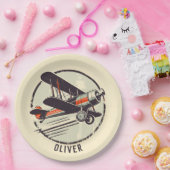 レトロヴィンテージ赤と緑の二面飛行機 ペーパープレート (パーティー)