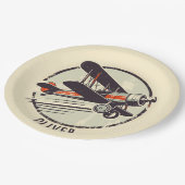 レトロヴィンテージ赤と緑の二面飛行機 ペーパープレート (アングル)