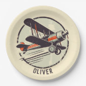 レトロヴィンテージ赤と緑の二面飛行機 ペーパープレート (正面)